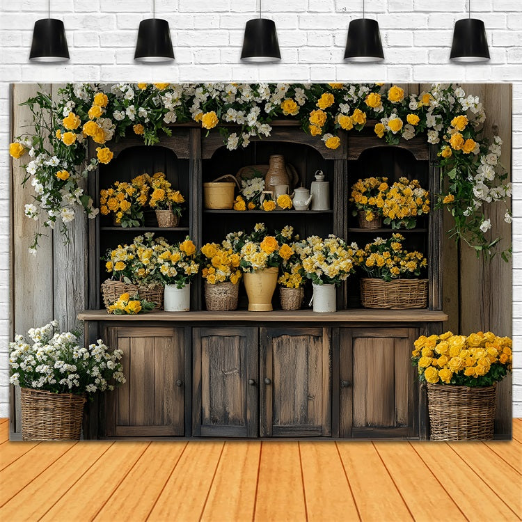 Fotografie Frühling Backdrop Holzschrank Blumen Display Hintergrund LXX1-93