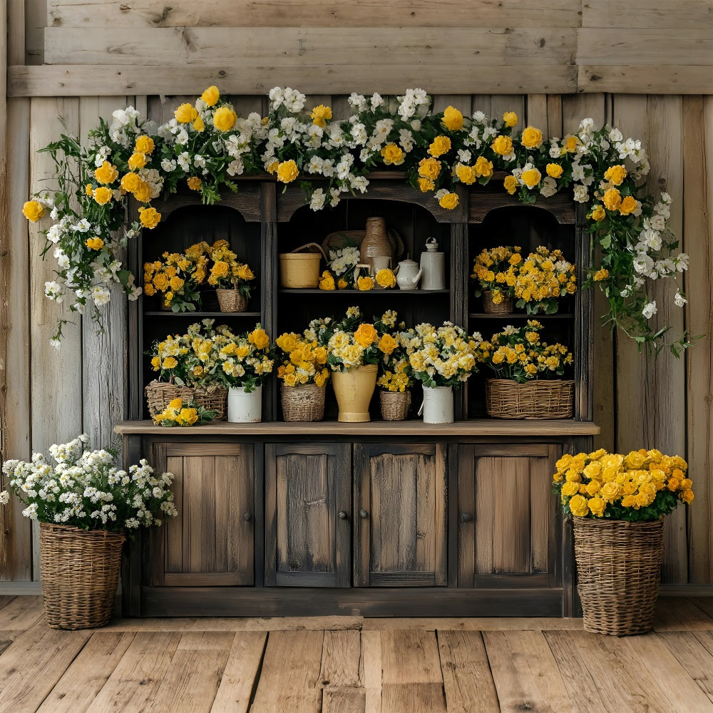 Fotografie Frühling Backdrop Holzschrank Blumen Display Hintergrund LXX1-93