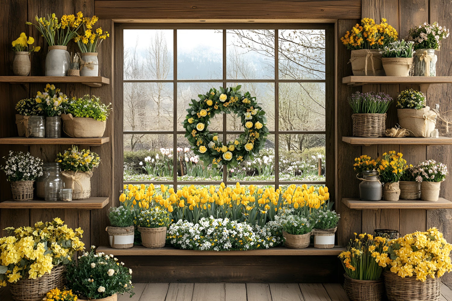 Backdrops für Frühling Floral Fenster Szene Hintergrund LXX1-94