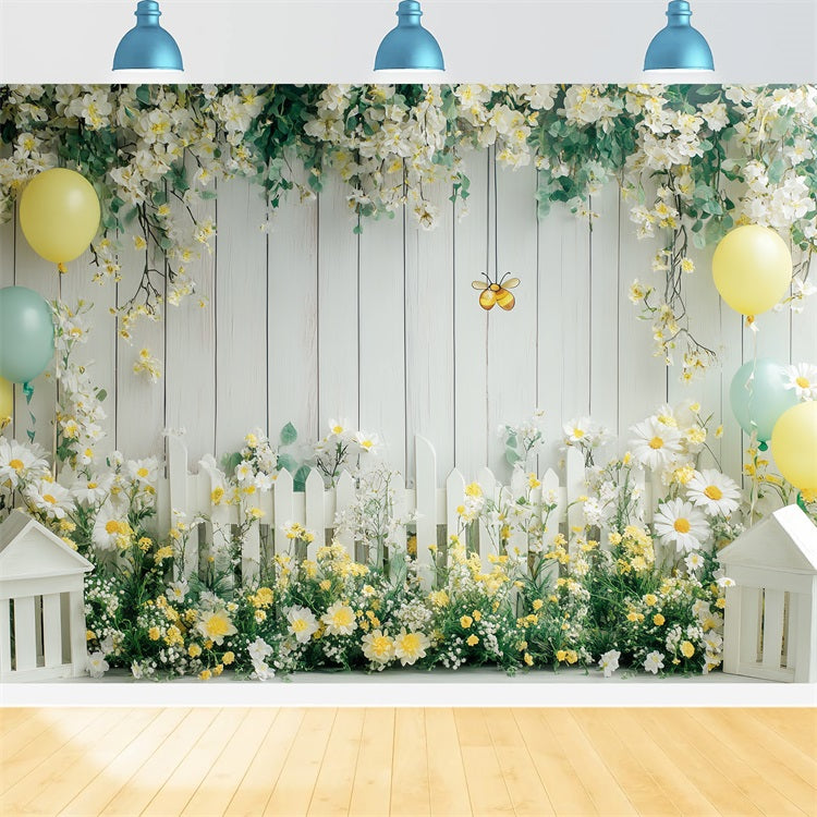 Frühlingsblumen Backdrop Sunny Daisy Floral Zaun Backdrop LXX1-96