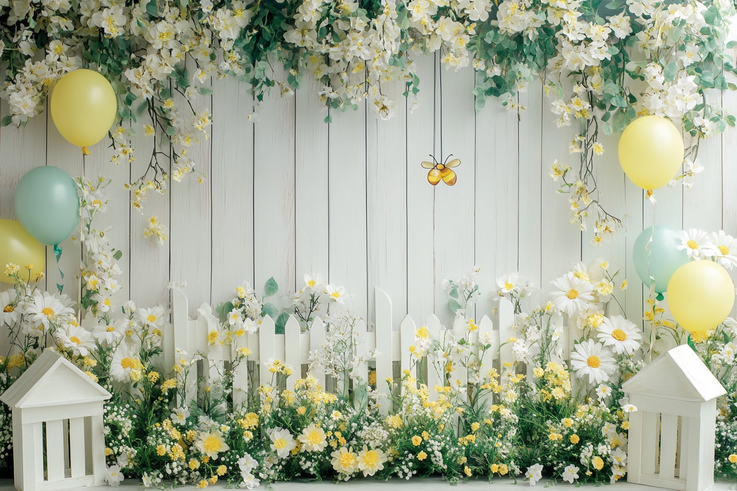 Frühlingsblumen Backdrop Sunny Daisy Floral Zaun Backdrop LXX1-96