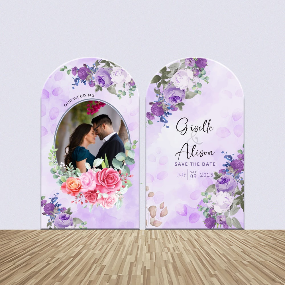 Personalisierte Hochzeit Backdrop Dreamy Purple Floral Arch Backdrop Kit LXX2-159