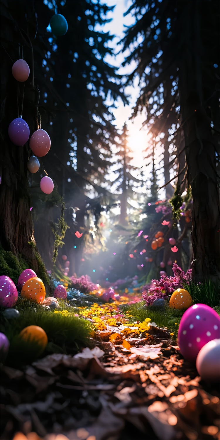 Ostern Fotohintergrund Verträumter Wald Bunte Eier Sweep Backdrop LXX2-275