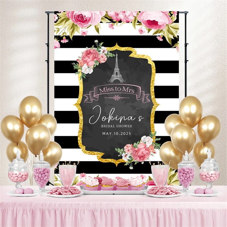 Personalisierte Hochzeit Hintergrund Streifen Floral Gold Frame Hintergrund LXX3-122