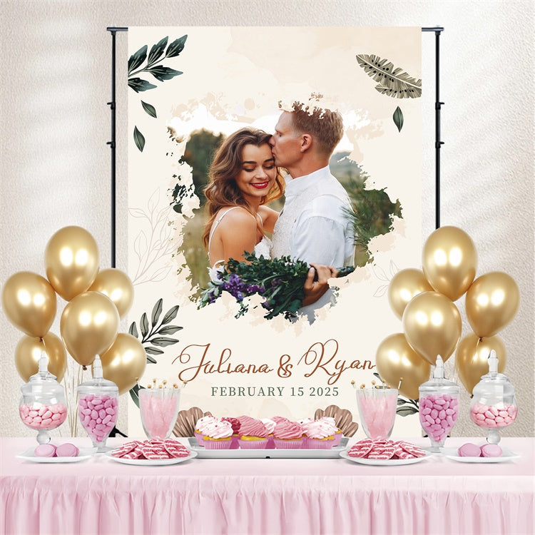 Customized Backdrop für Hochzeit Soft Beige Blätter Hintergrund LXX4-105