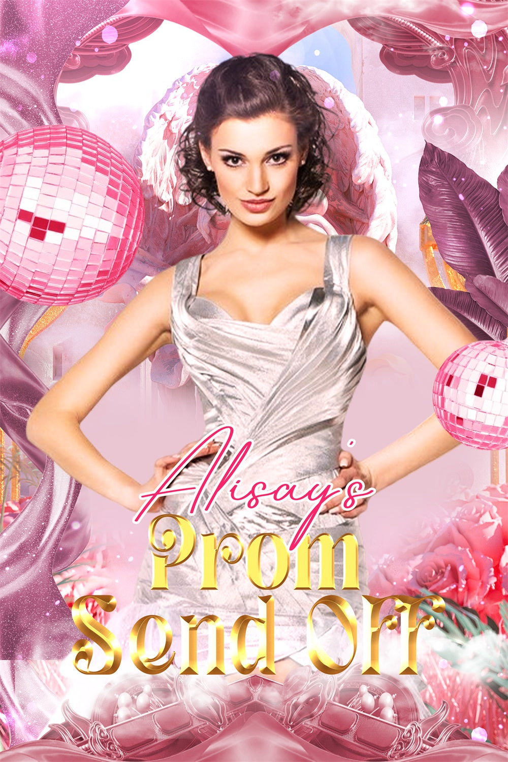 Abschlussball-Fotohintergrund Retro Pink Disco Abschlussfeier Partyhintergrund LXX4-141