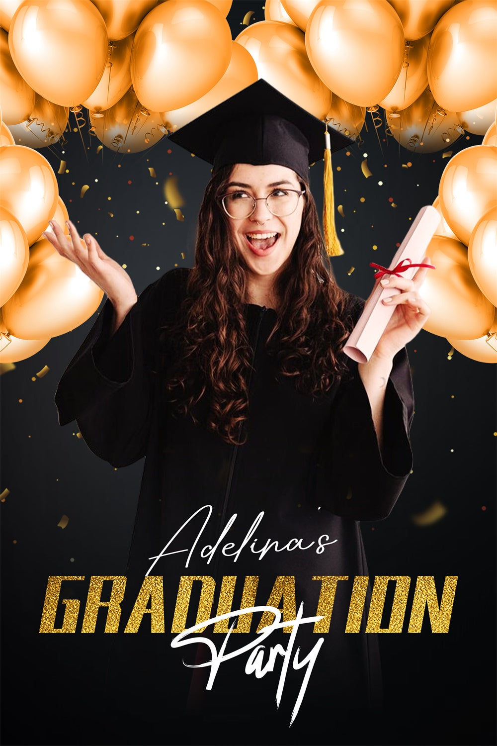 2025 Graduation Backdrop Goldener Ballon Personalisierte Graduation Party Backdrop LXX4-144