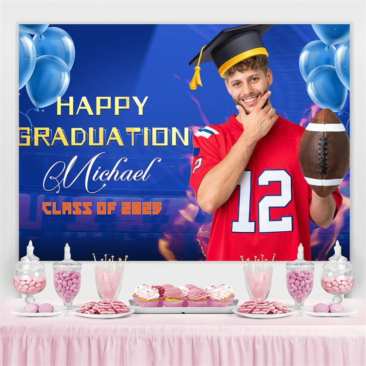 Personalisierte Graduation Backdrop Blaue Luftballons Graduation Party Backdrop LXX4-151