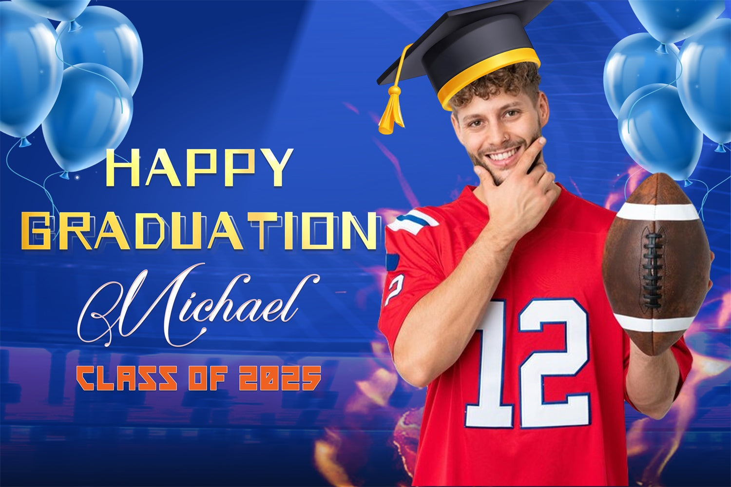 Personalisierte Graduation Backdrop Blaue Luftballons Graduation Party Backdrop LXX4-151