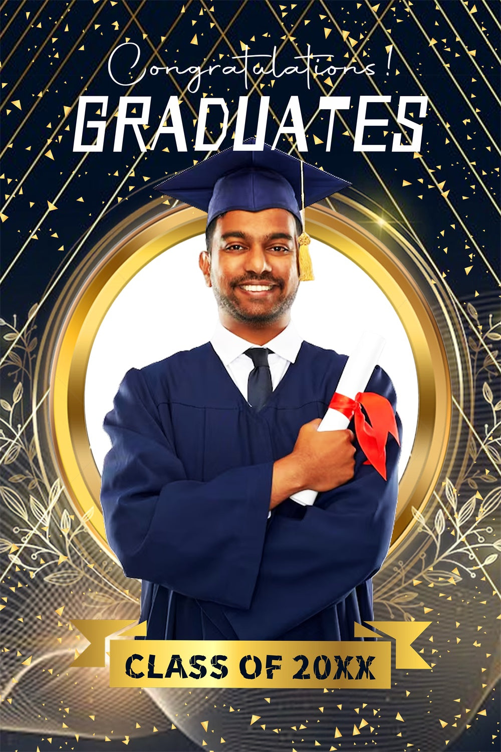 Personalisierte Graduation Backdrop Goldener Rahmen Graduation Party Backdrop LXX4-156