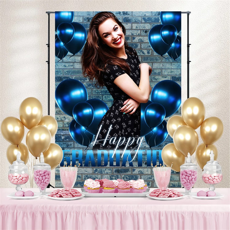 Customized Graduation Backdrop Blaue Backsteinmauer Graduation Party Backdrop LXX4-173