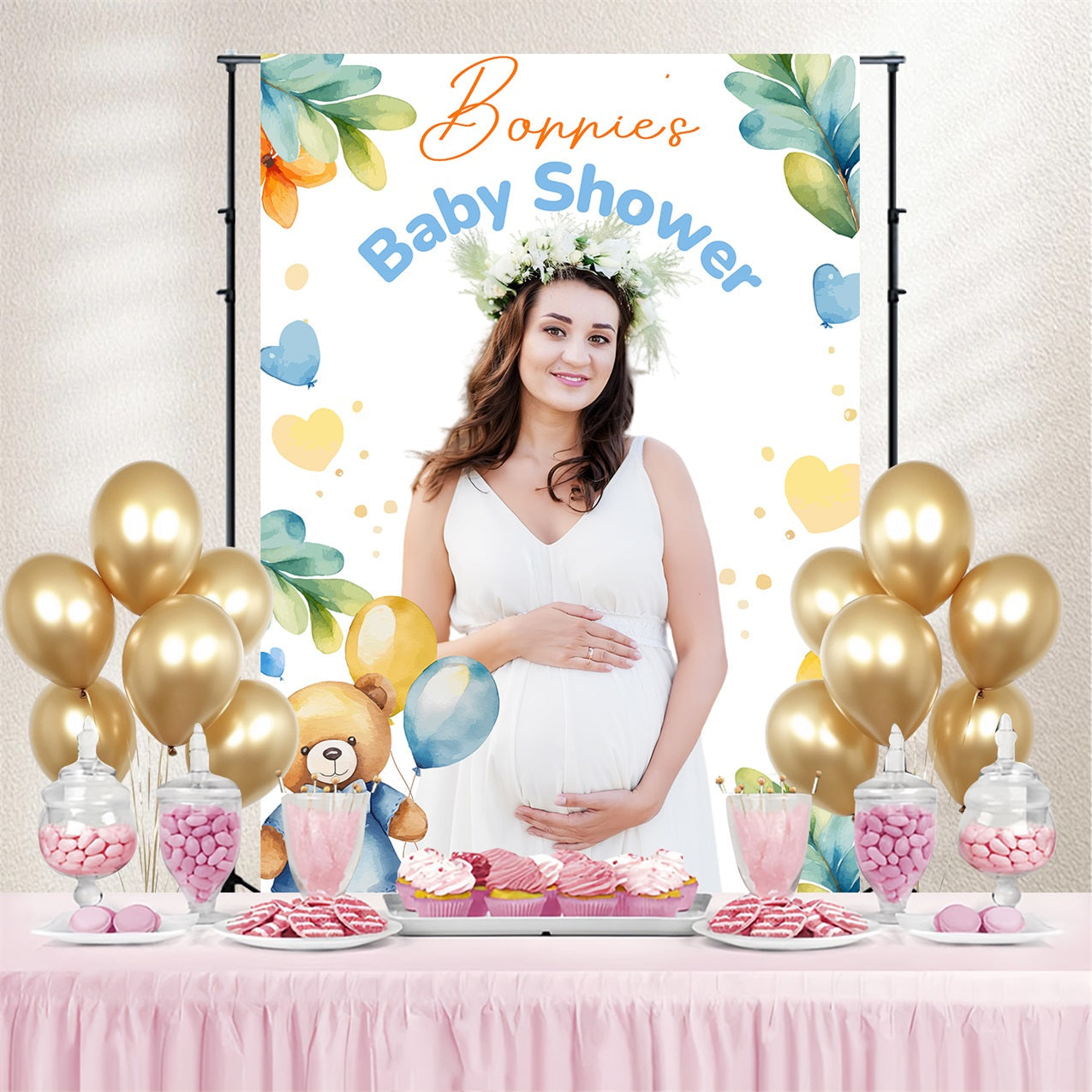 Baby Shower Fotokulisse Teddybär Luftballons Personalisierte Kulisse LXX4-184