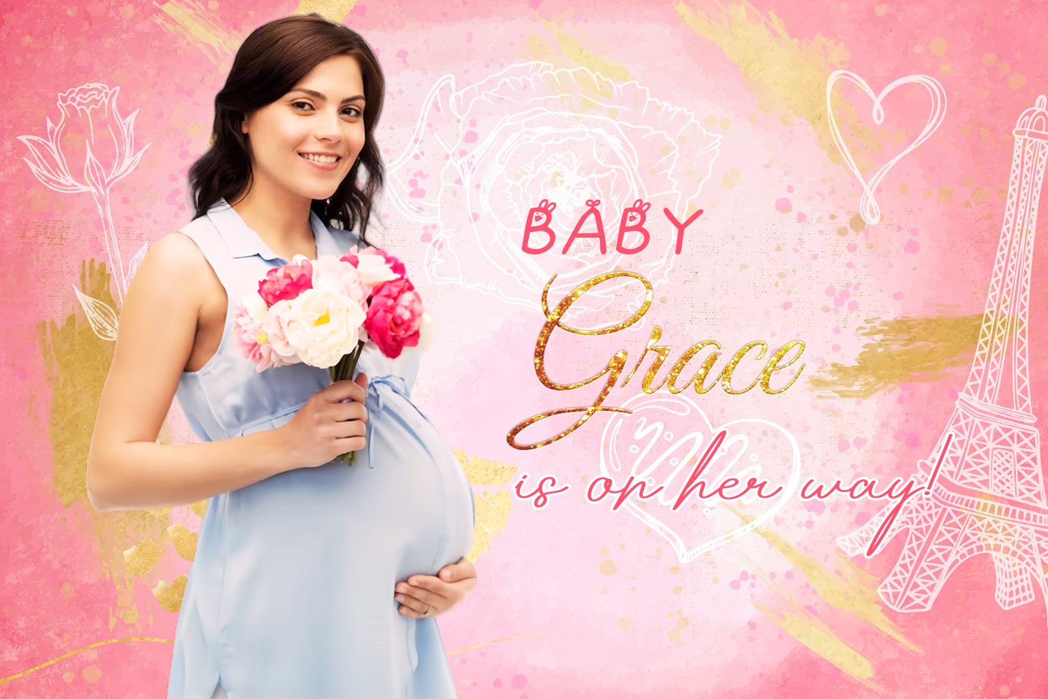 Hintergrund für Baby Shower Mädchen Floral Herz Paris Personalisierte Hintergrund LXX4-191