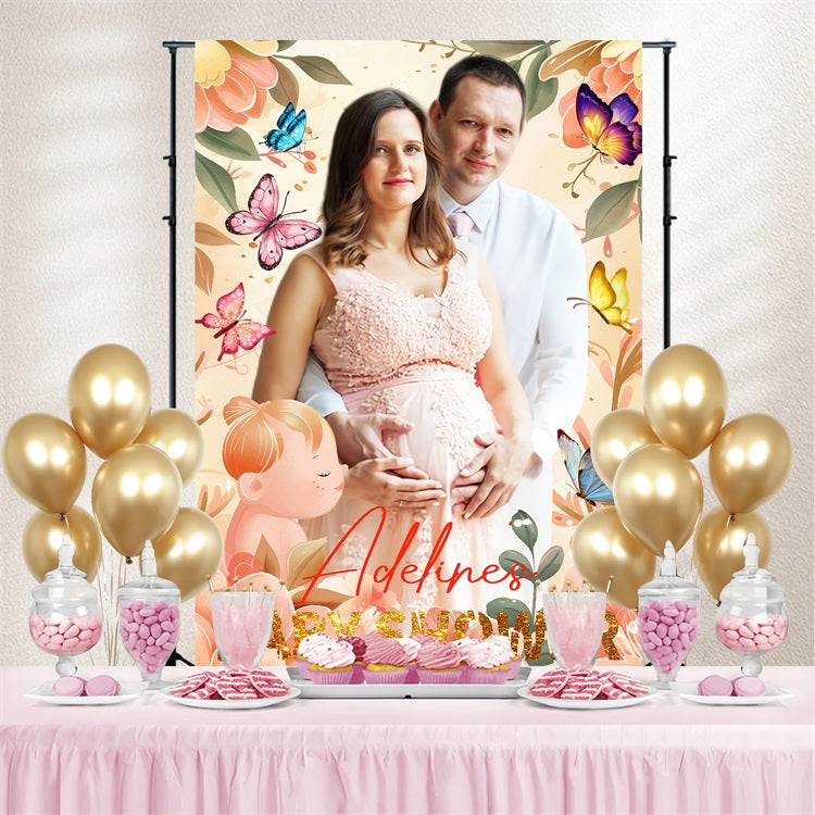 Baby Shower Backdrops Mädchen Glow Schmetterling Blumen Personalisierte Backdrop LXX4-210