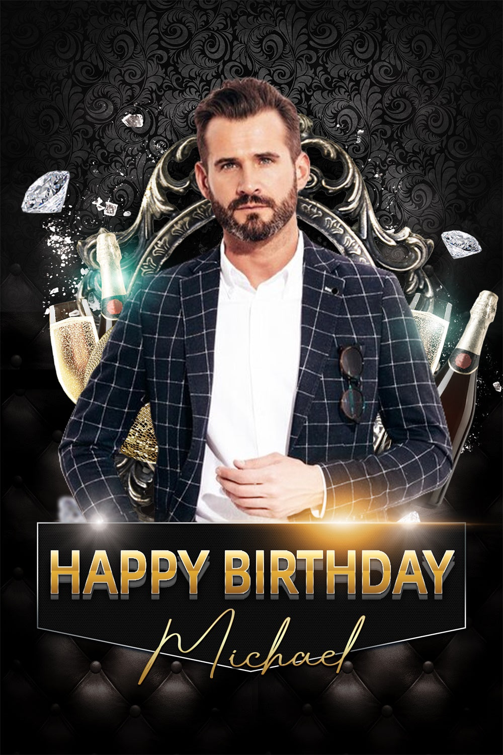 Customized Geburtstag Backdrop Elegant Gentleman Schwarz Backdrop LXX4-4