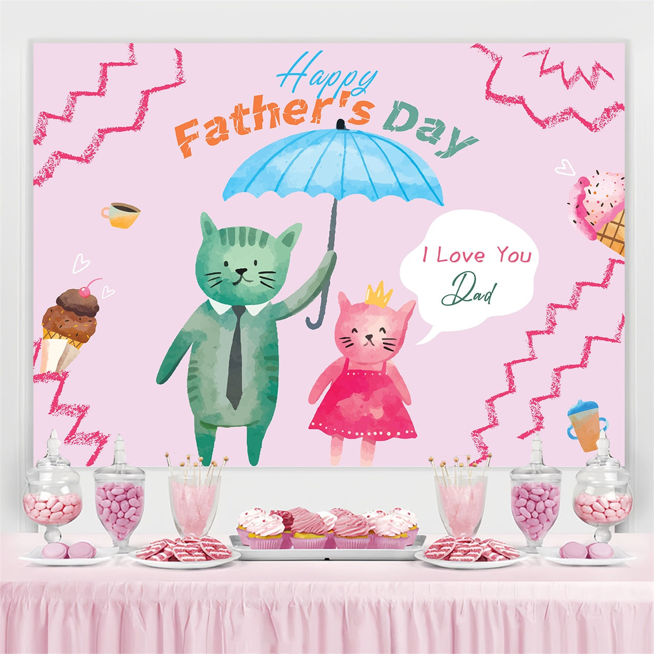 Vatertag Backdrop Cartoon Katze Regenschirm Custom Backdrop LXX4-57