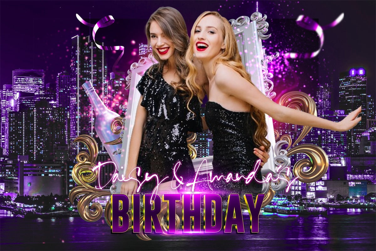 Personalisierte Backdrop für Geburtstag City Lights Lila Glam Backdrop LXX4-7