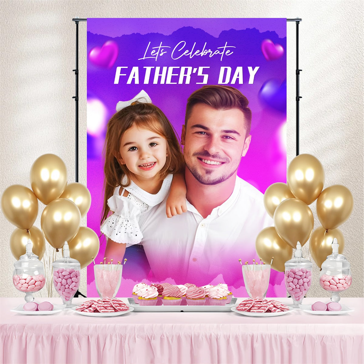 Backdrops für Vatertag Lila Herz glühen Individuelles Backdrop LXX4-70