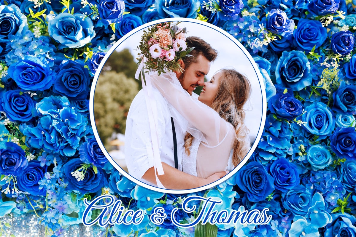 Individuelle Hochzeit Fotokulisse Blauer Blumenrahmen Hintergrund LXX4-92
