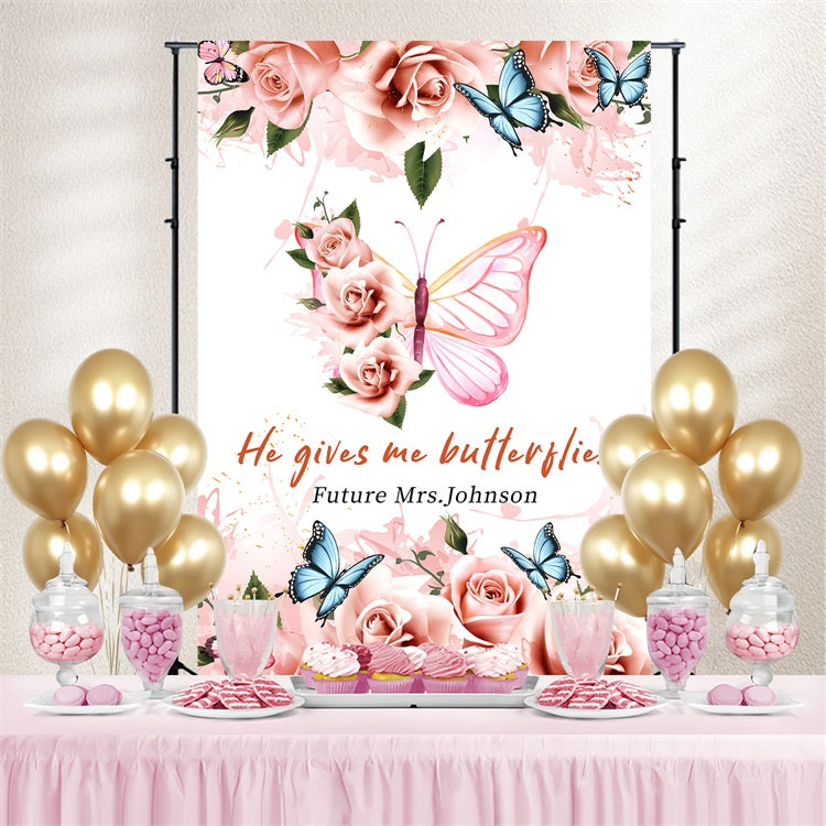 Individuelle Hochzeit Backdrop Dreamy Schmetterlinge Rose Backdrop LXX4-99