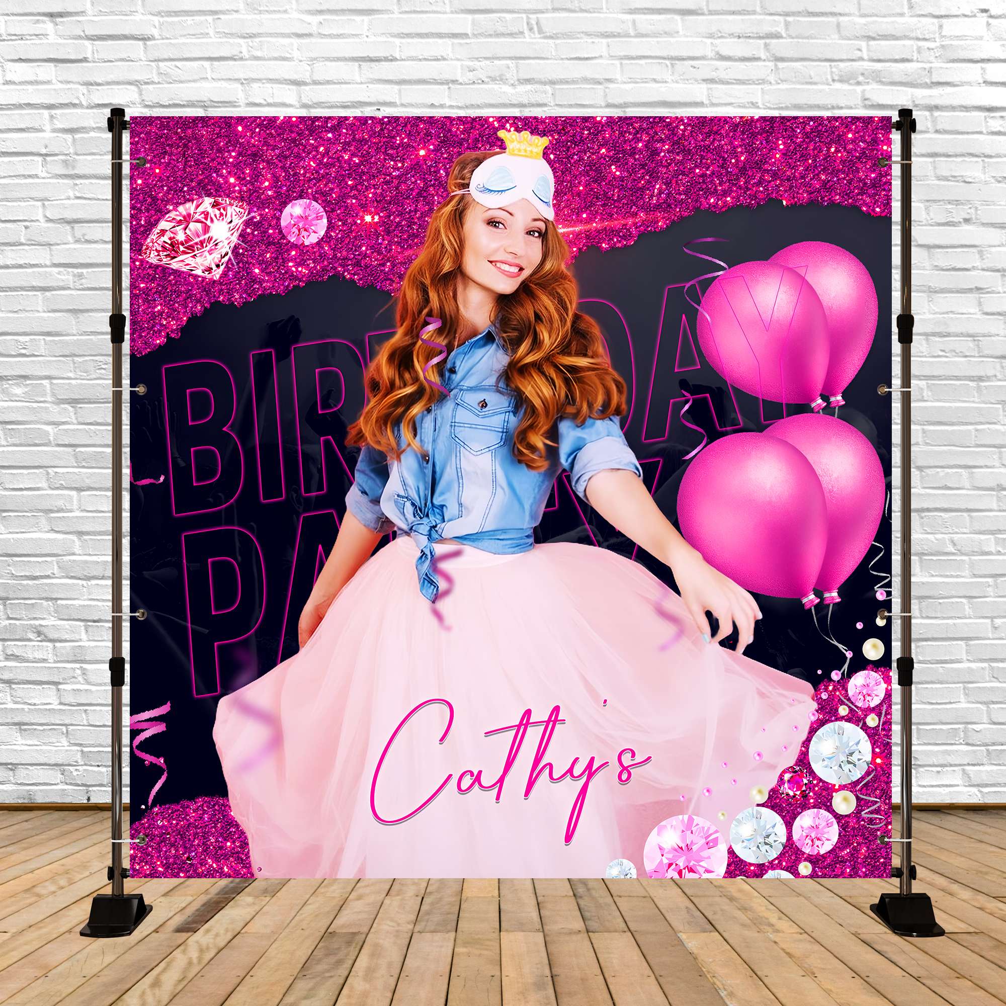 Personalisierte Kulisse für Geburtstag Diamond Ballloon Celebration Backdrop LXX5-106