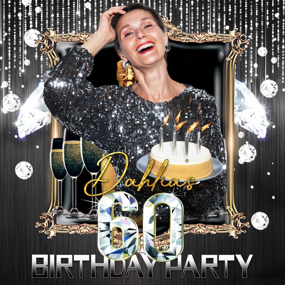 60. Geburtstag Backdrops Rahmen Diamant Party Personalisierte Backdrop LXX5-112