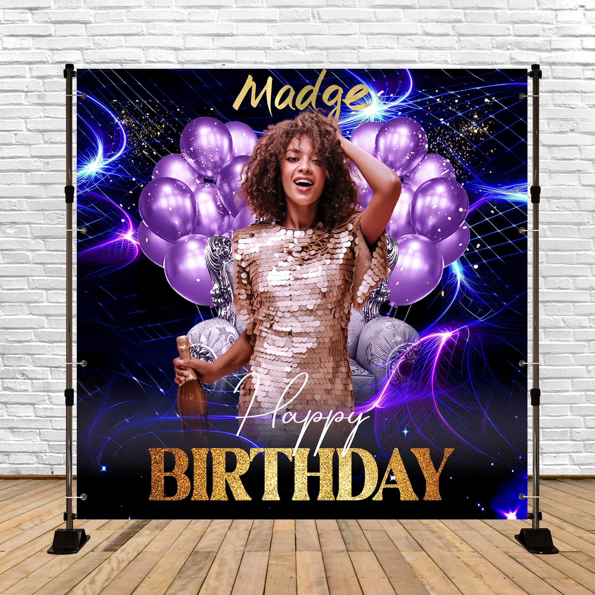 Geburtstag Fotokulisse Lila Puls Ballon Personalisierte Kulisse LXX5-145