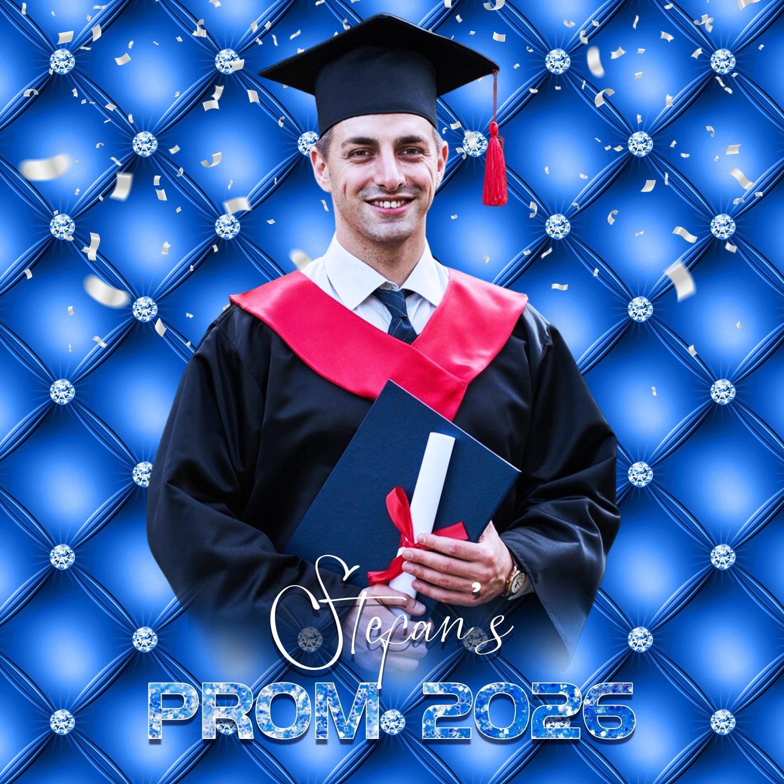 Prom 2026 Backdrop Königsblau Diamant Personalisierte Party Abschlussfeier Backdrop LXX5-204