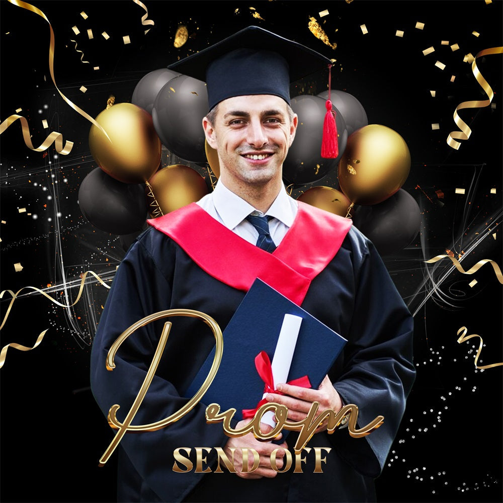 Prom Backdrop Schwarz Gold Ballon Personalisierte Party Graduation Backdrop LXX5-207