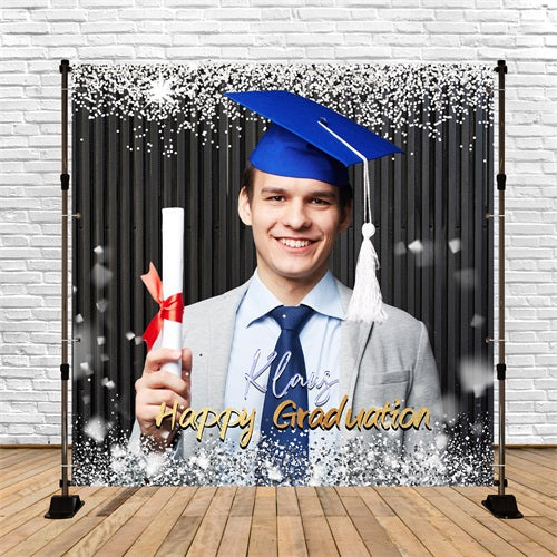 Abschlussfeier Backdrop Silber Glitter Personalisierte Party Abschlussfeier Backdrop LXX5-208