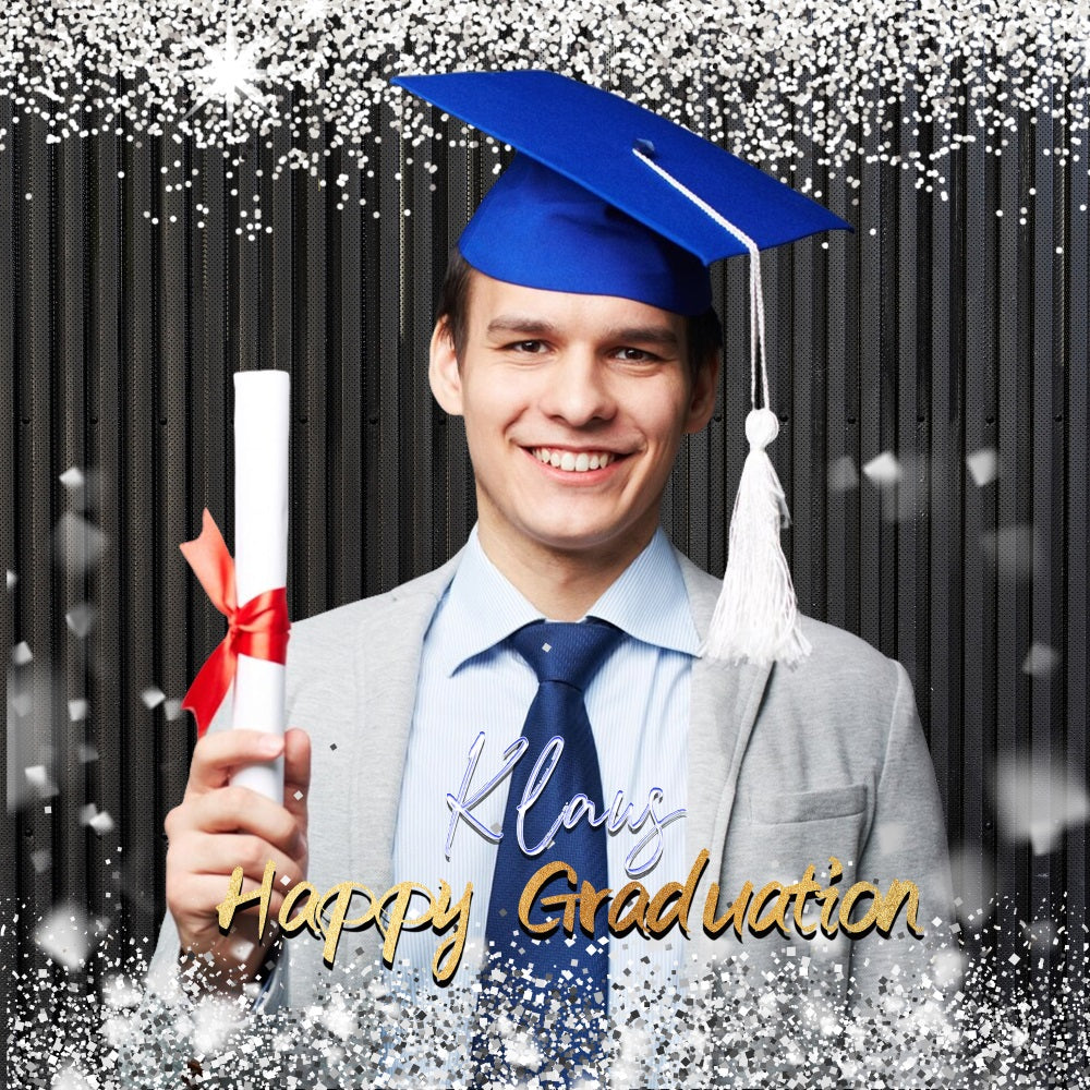 Abschlussfeier Backdrop Silber Glitter Personalisierte Party Abschlussfeier Backdrop LXX5-208