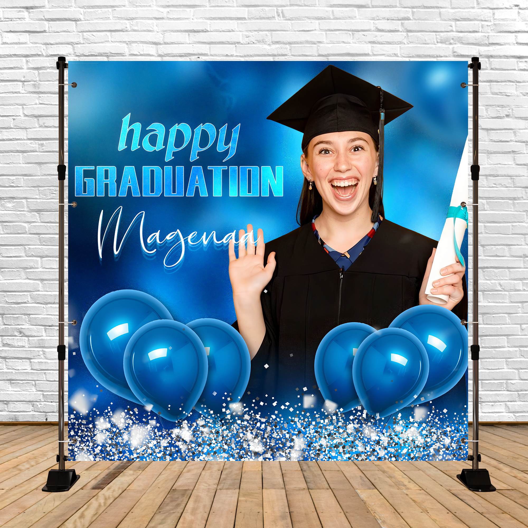 Blau Graduation Backdrop Blue Balloon Celebration Custom Party Graduation Backdrop LXX5-213