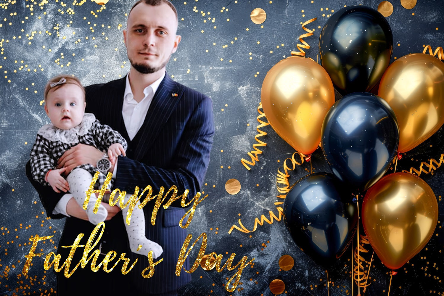 Vatertag Fotokulisse Schwarz-Gold Ballons Personalisierte Kulisse LXX5-22
