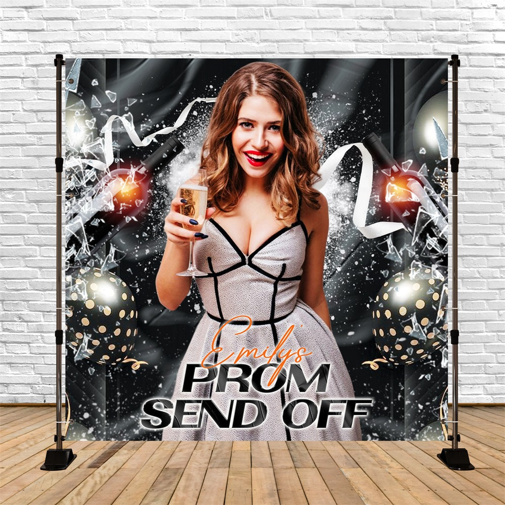 Prom Night Backdrop Champagne Pop Night Personalisierte Party Abschlussfeier Backdrop LXX5-226