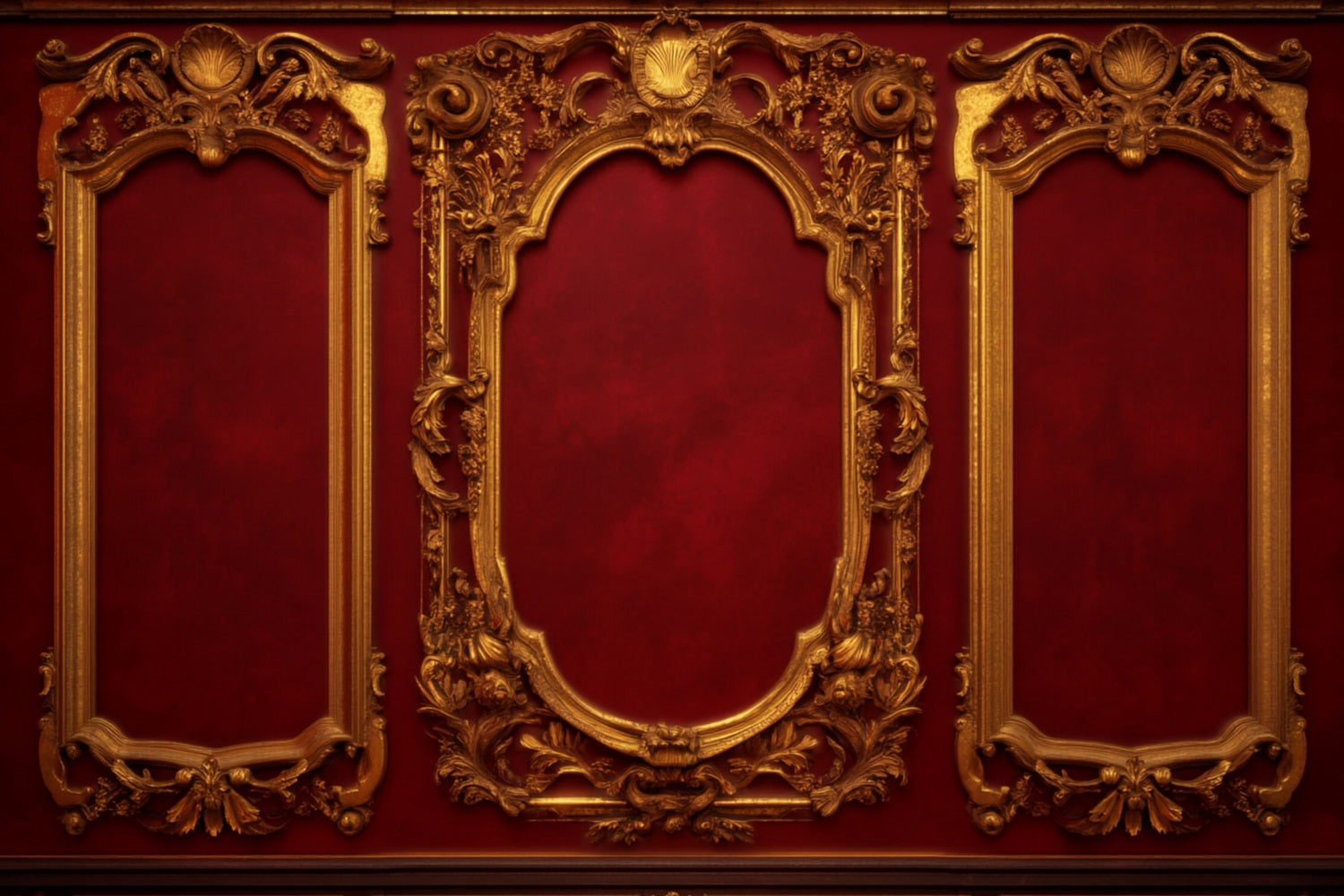 Vintage-Wandhintergrund Purpurrot-goldene Barockpaneele Viktorianischer Hintergrund LXX510-108