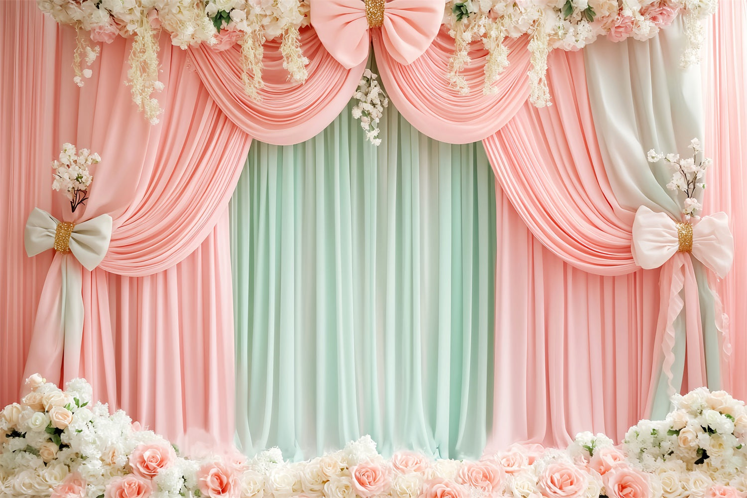 Rosa Schleifen-Hintergrund Blush Mint Floral Drapery Victorian Backdrop LXX510-112