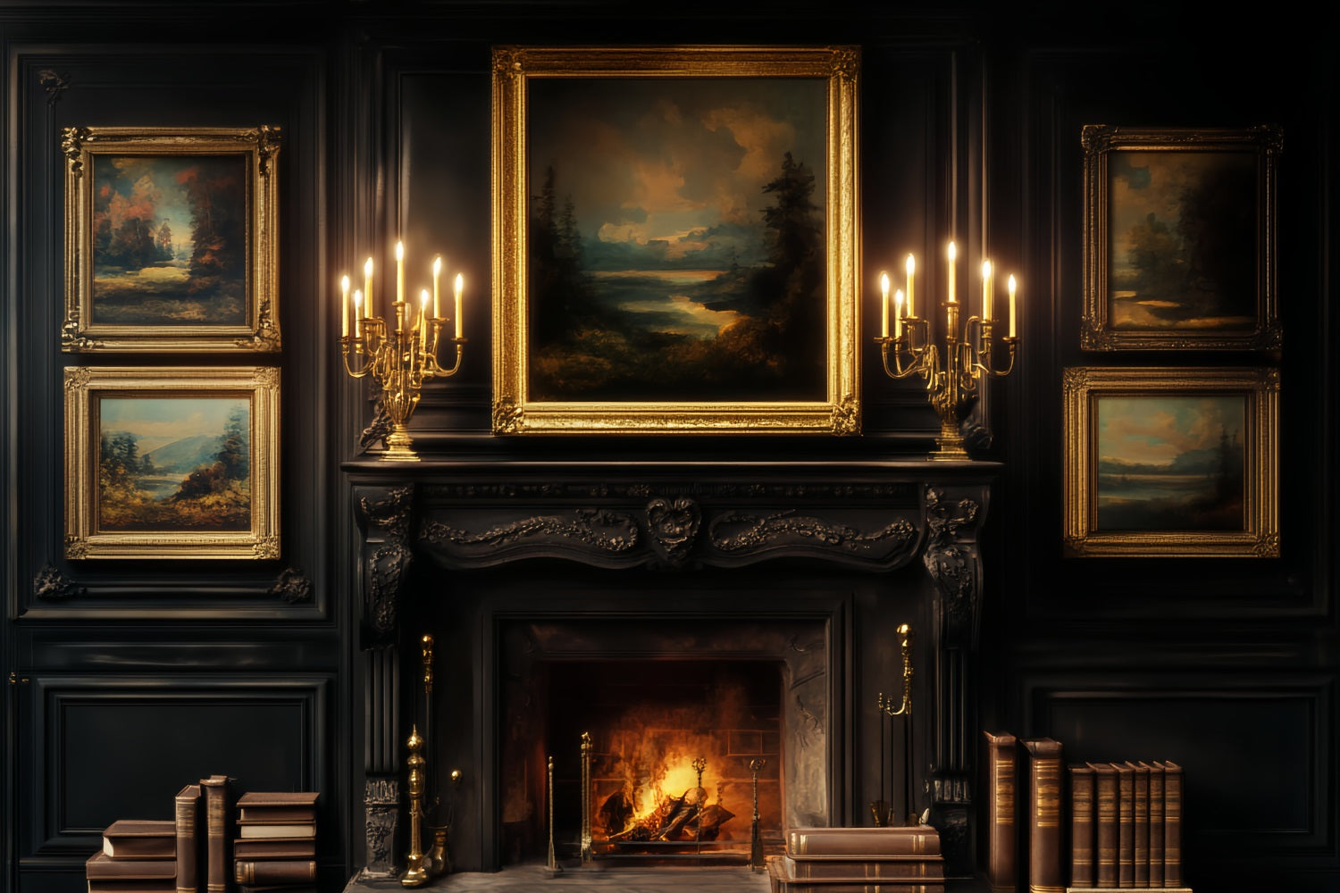 Viktorianischer Hintergrund Dunkle Bibliothek Kerzenlicht Galerie Viktorianischer Fotohintergrund LXX510-123