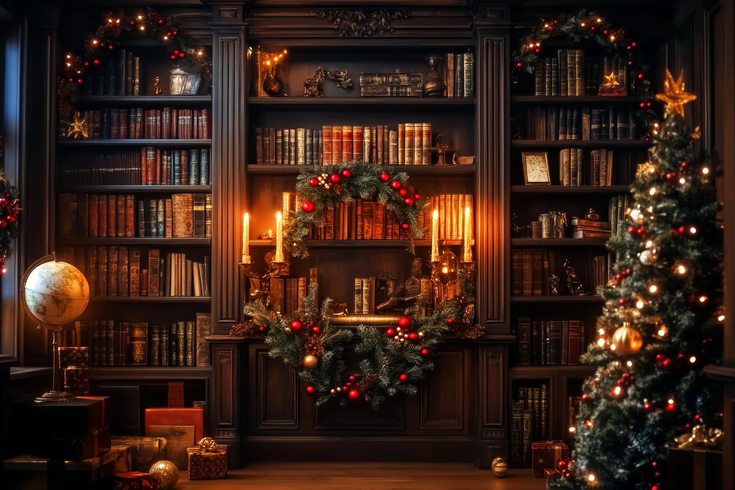 Viktorianischer Weihnachtshintergrund Klassisches Arbeitszimmer Kamin Viktorianischer Hintergrund LXX510-124