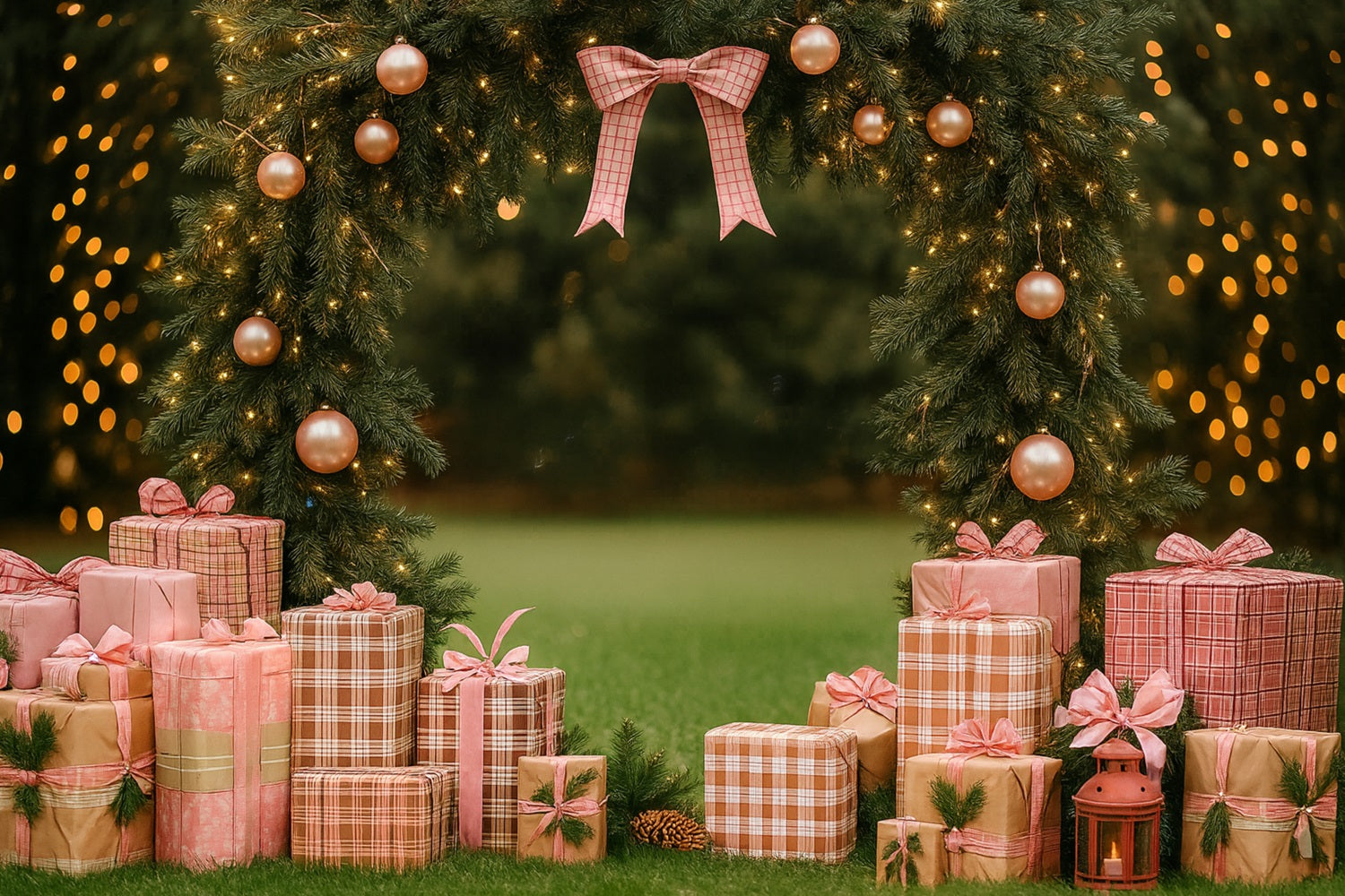 Rosa Schleifen-Kulisse Rosa Geschenke Girlande Torbogen Weihnachtskulisse LXX510-136