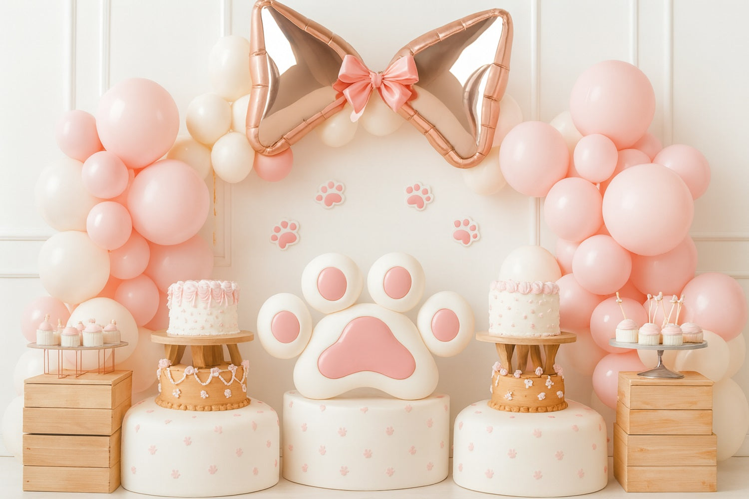 Bogen-Hintergrund Rosa Pfotenballons Cake Smash-Hintergrund LXX510-144