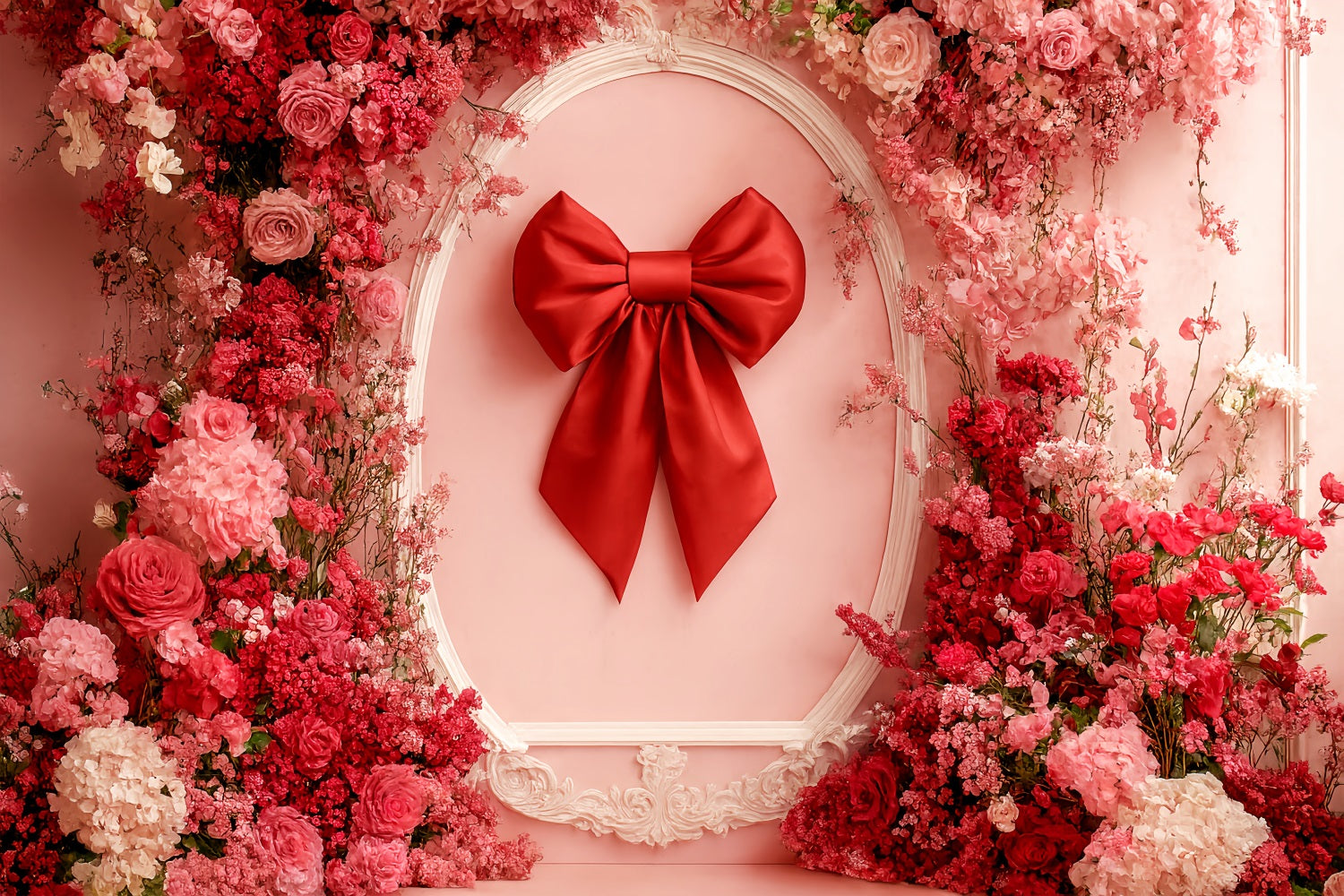Bogen-Hintergrund mit rotem Blumenband-Rahmen und Blumen-Hintergrund LXX510-147