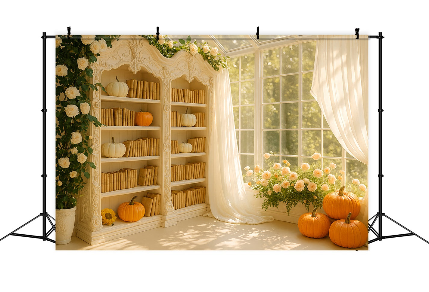 K¨¹rbis-Hintergrund Goldene Bibliothek K¨¹rbisgl¨¹hen Thanksgiving-Hintergrundideen LXX510-21