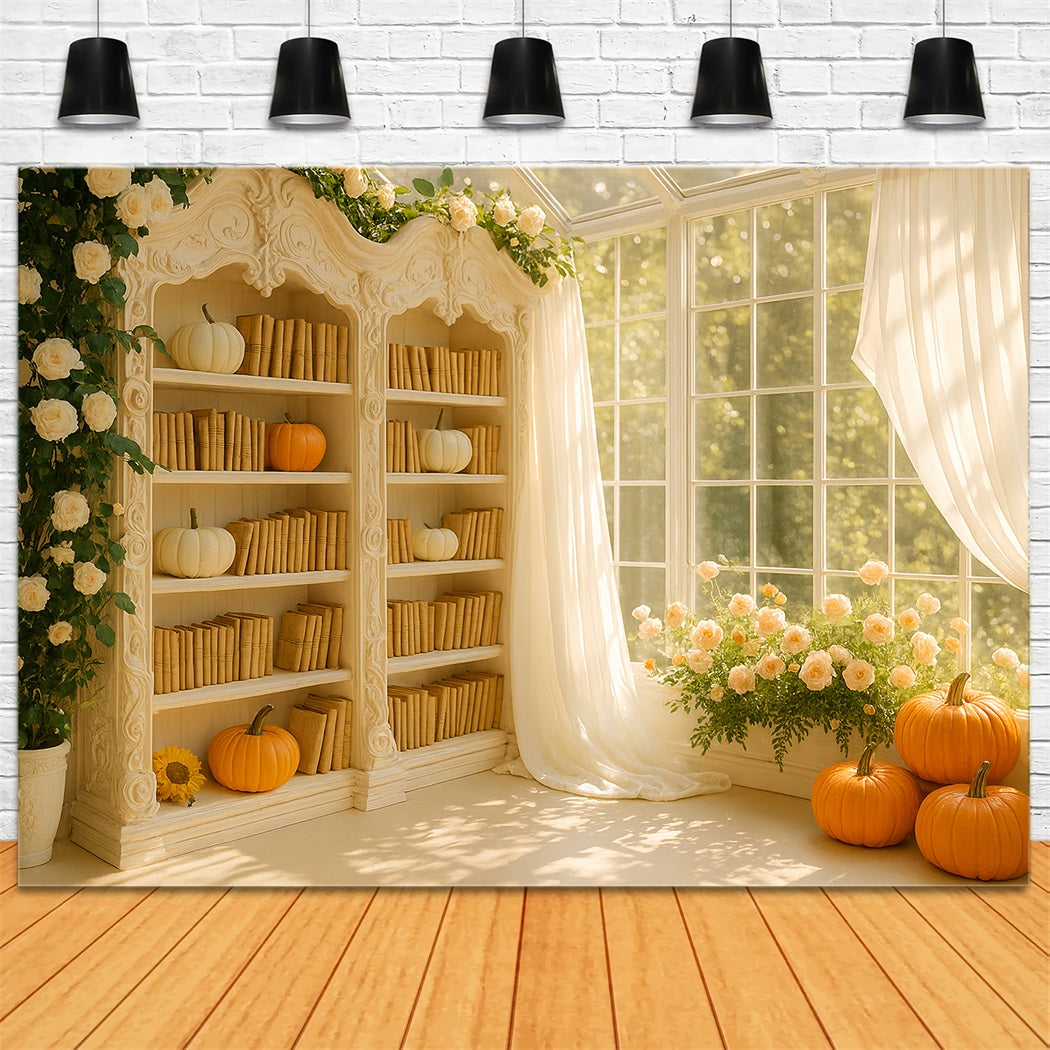 K¨¹rbis-Hintergrund Goldene Bibliothek K¨¹rbisgl¨¹hen Thanksgiving-Hintergrundideen LXX510-21