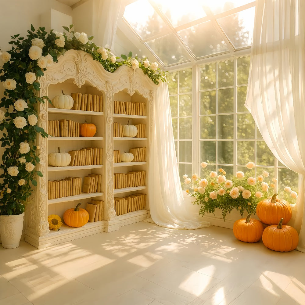 K¨¹rbis-Hintergrund Goldene Bibliothek K¨¹rbisgl¨¹hen Thanksgiving-Hintergrundideen LXX510-21