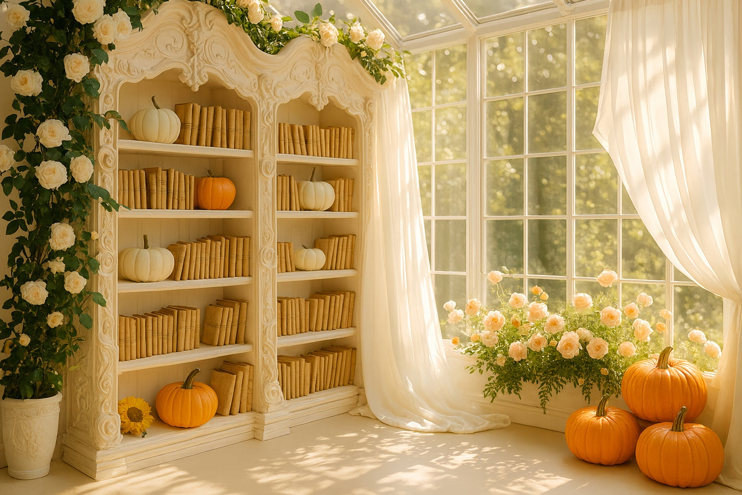 K¨¹rbis-Hintergrund Goldene Bibliothek K¨¹rbisgl¨¹hen Thanksgiving-Hintergrundideen LXX510-21