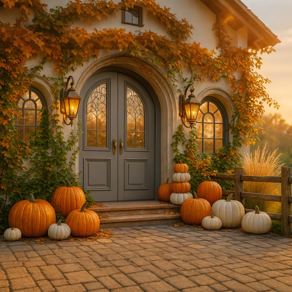 K¨¹rbis-Hintergrund Cottage-T¨¹r K¨¹rbisveranda Frohes Thanksgiving-Hintergrund LXX510-23