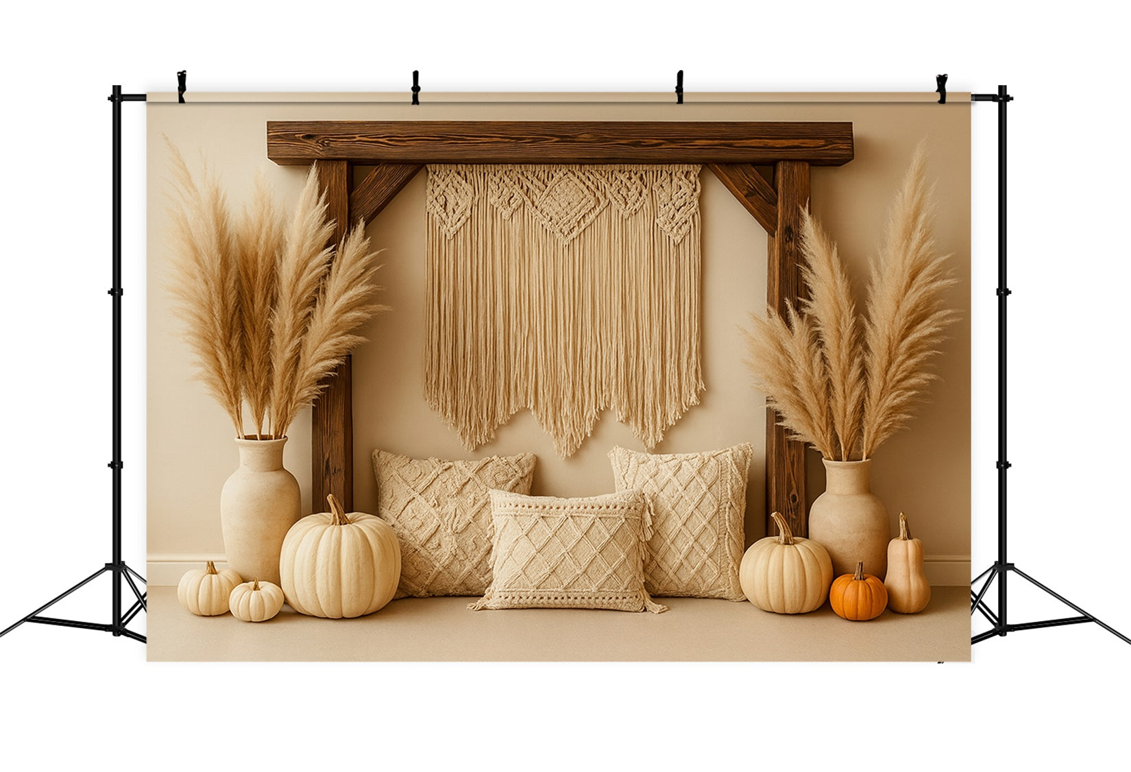 Kürbis-Fotohintergrund Boho Pampas Gemütliche Ecke Thanksgiving-Hintergrund LXX510-24