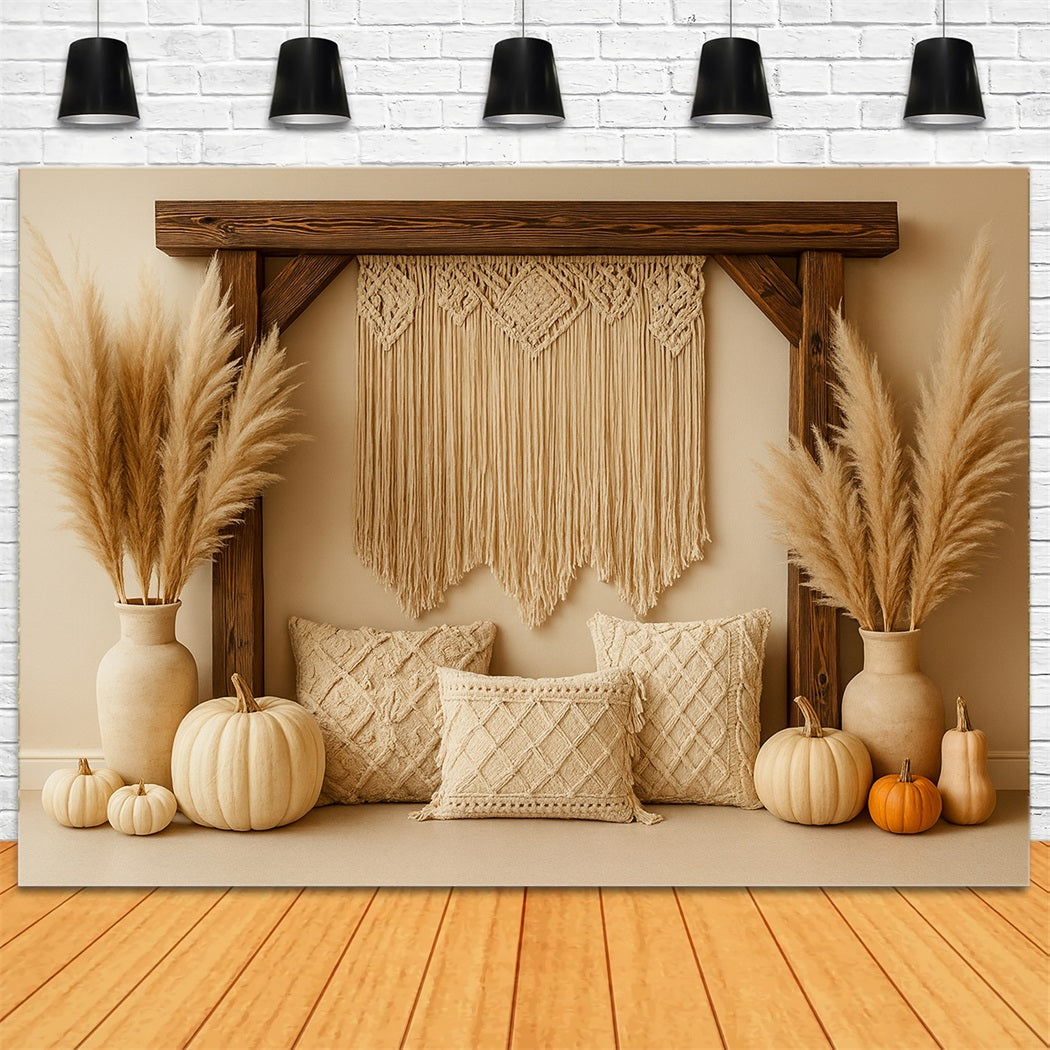Kürbis-Fotohintergrund Boho Pampas Gemütliche Ecke Thanksgiving-Hintergrund LXX510-24