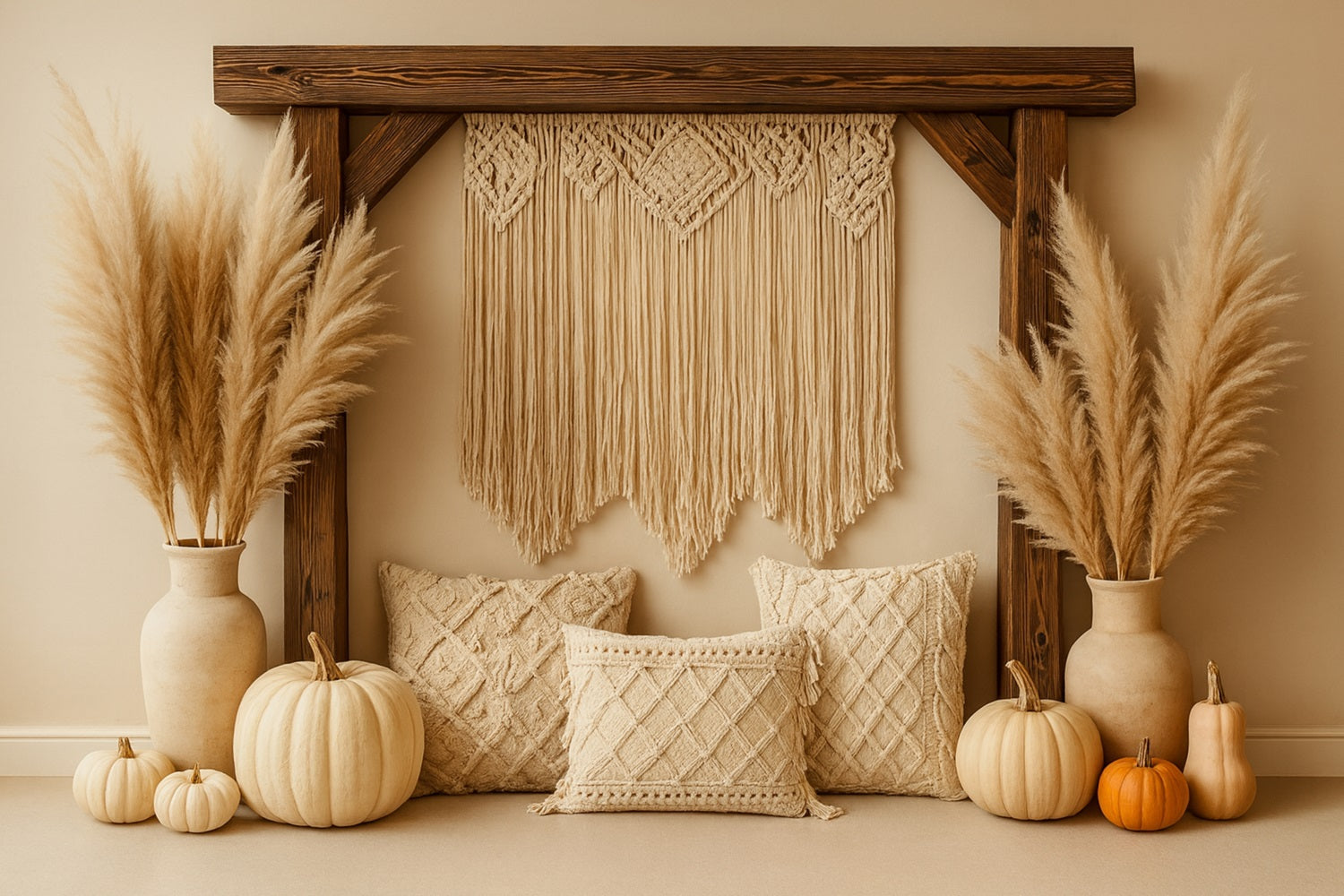 Kürbis-Fotohintergrund Boho Pampas Gemütliche Ecke Thanksgiving-Hintergrund LXX510-24