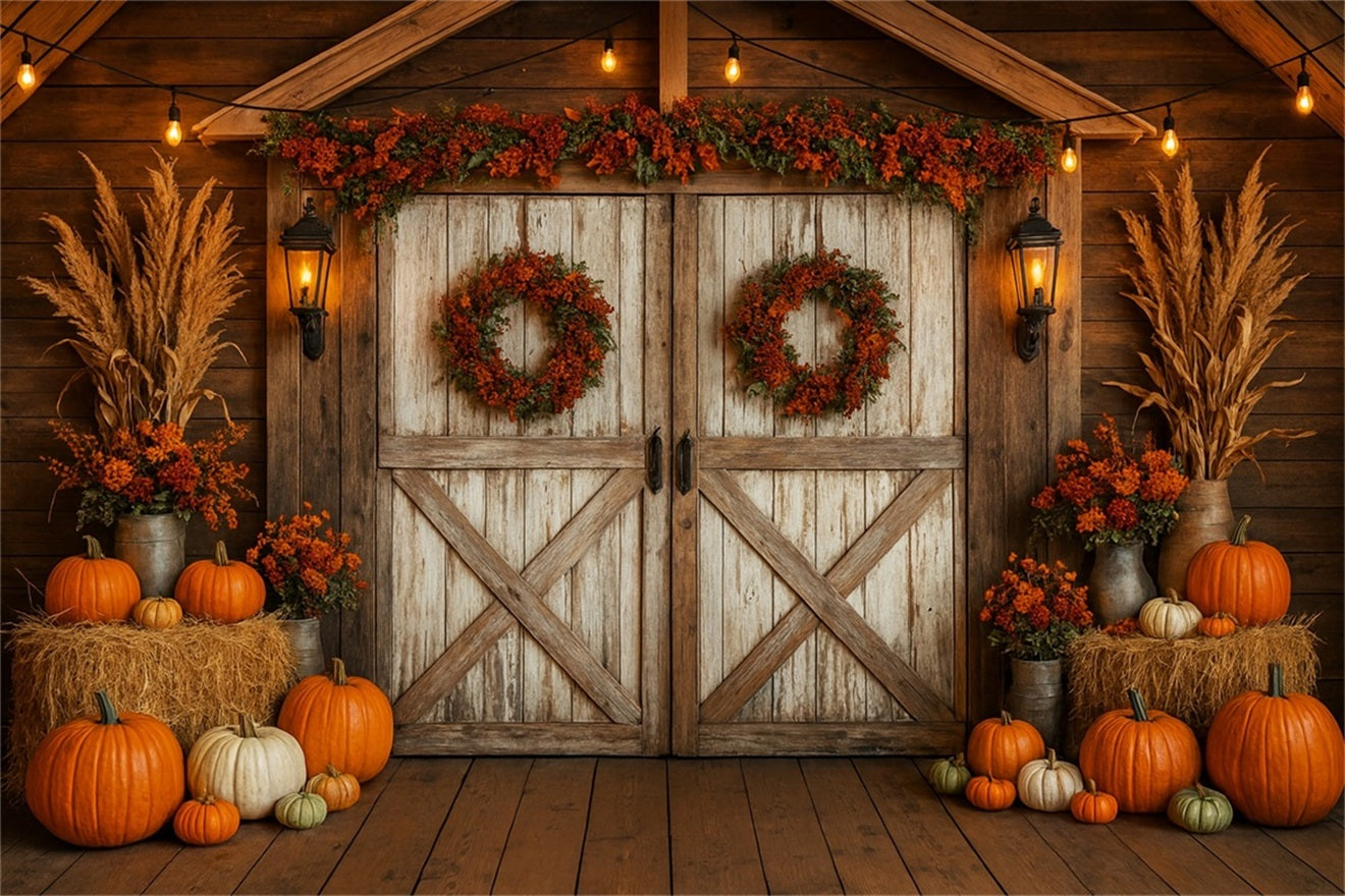 Bauernhof-Hintergrund Rustikale Scheune Herbstkr?nze Thanksgiving-Hintergrundideen LXX510-27